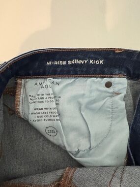 American Eagle Outfitters Blue Denim Jeans H-Rise Skinny Kick 14 X - Short
